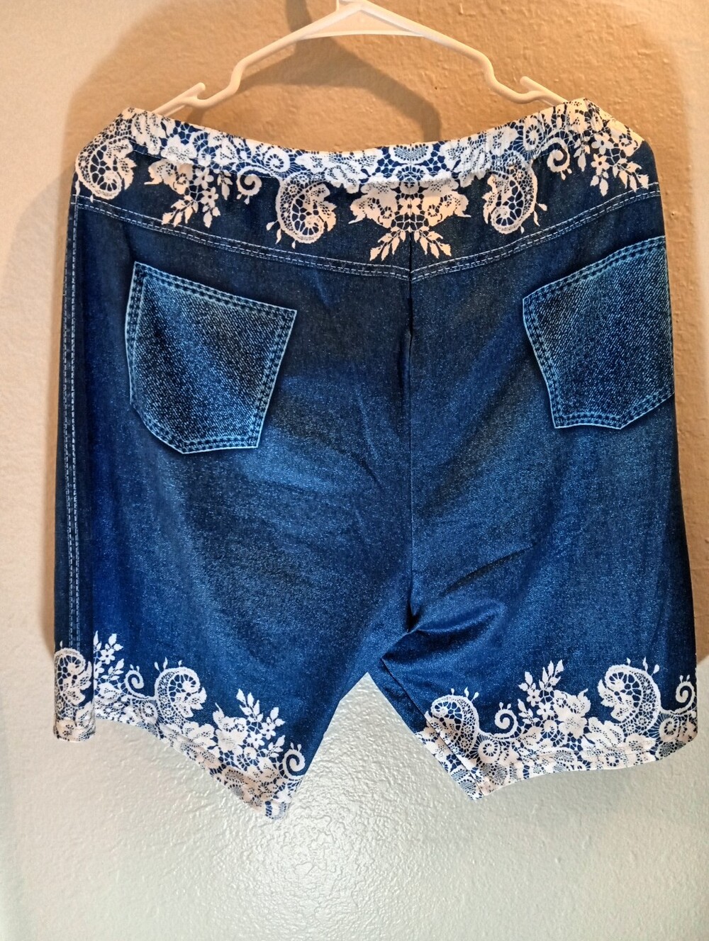 Blue With White Floral Lace-Trim Denim Shorts - Picture 2 of 3
